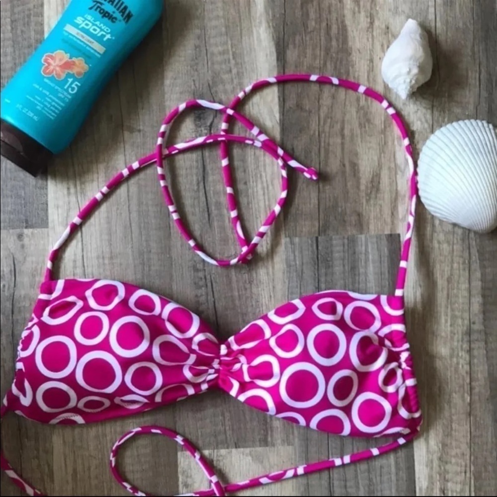Victoria’s Secret bandeau bikini top raspberry pink white circles small